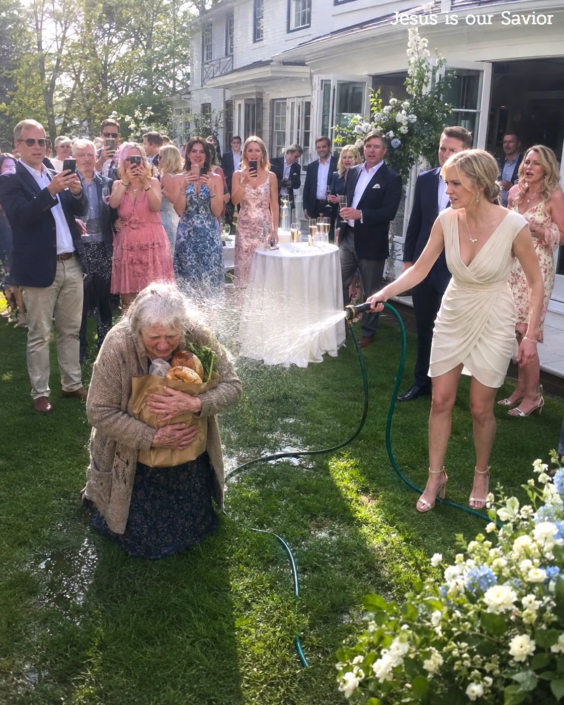 At my son's engagement celebration, his bride-to-be sprayed me with a garden hose in front of thirty onlookers and sneered: "Beggars don't belong at weddings here