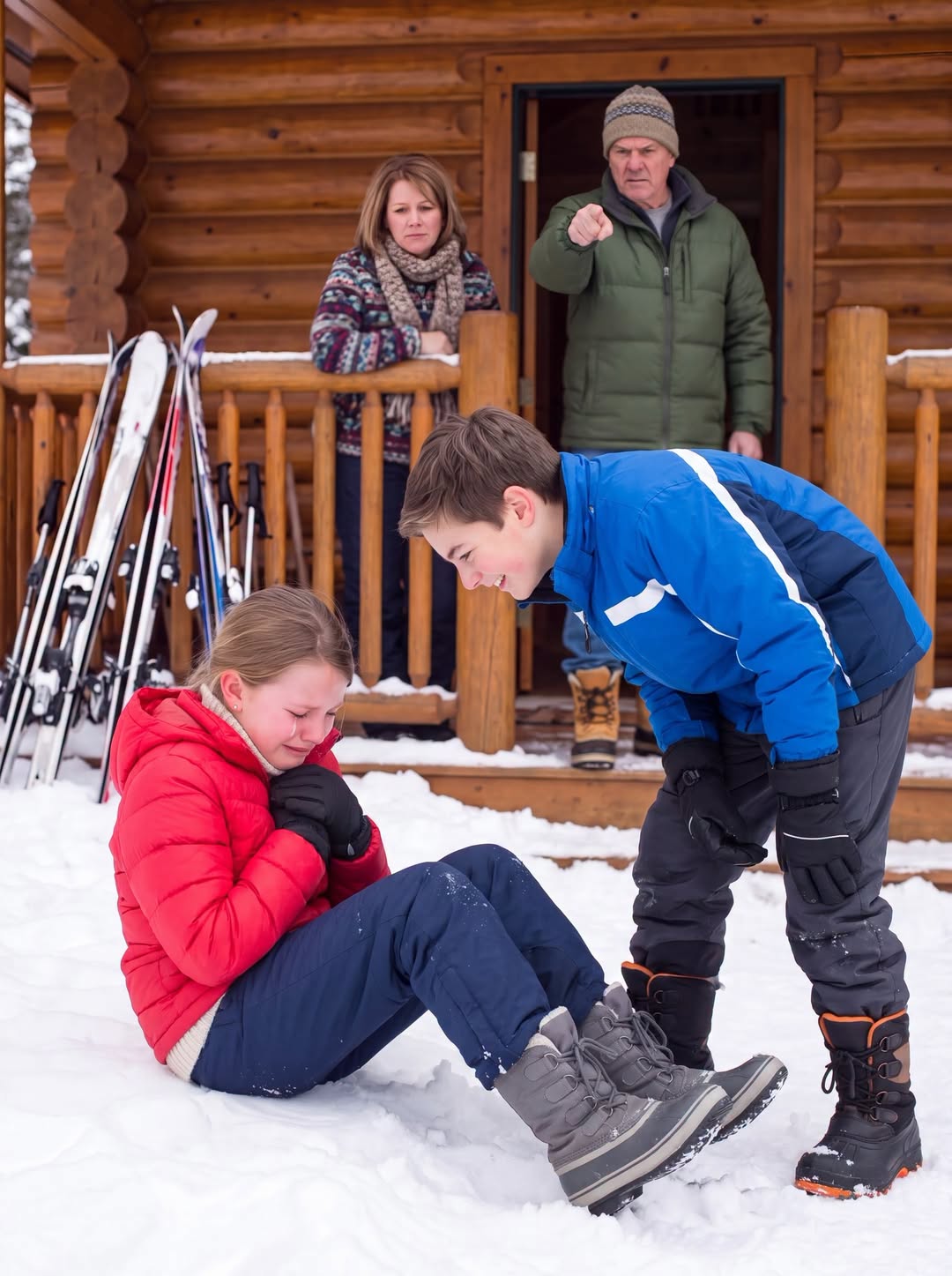 My Nephew P.u.s.h.e.d My 10-Year-Old Onto An Icy Porch At The Christmas Cabin I Paid For—Dad Watched Everything And Said, “Apologize To Bryce. My Grandson Can Do No Wrong.” I Didn’t Argue. I Just Saved The Security Footage.