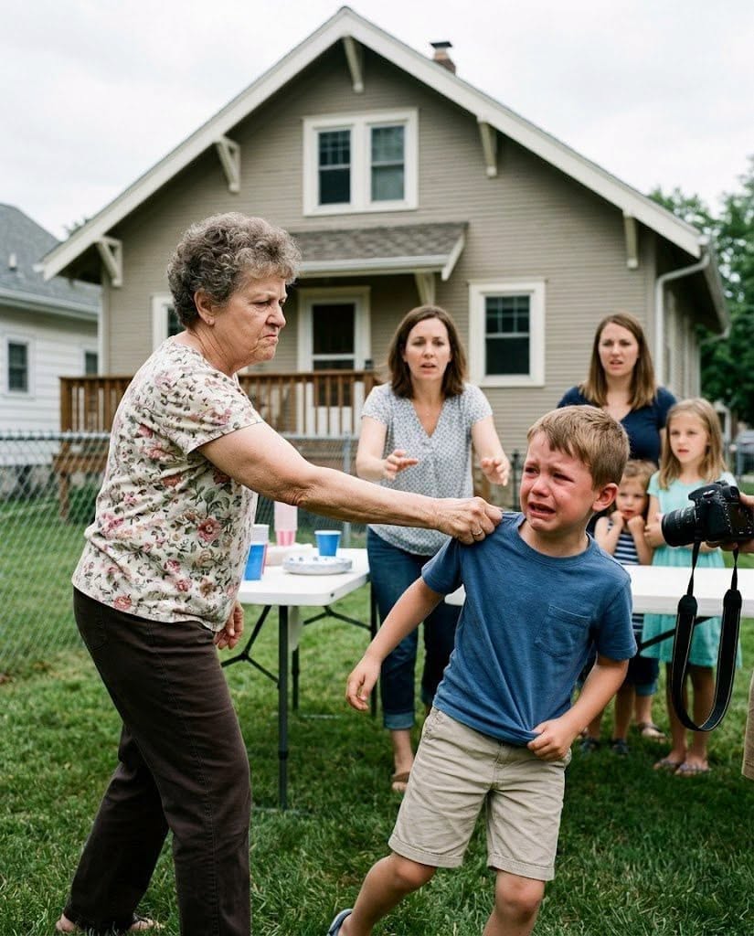 My son finally asked, “Did I do something wrong, Grandma?”.instead of answering, she grabbed his shoulder, pulled him out of the family photo, and snapped, “Stop ruining everyone’s day