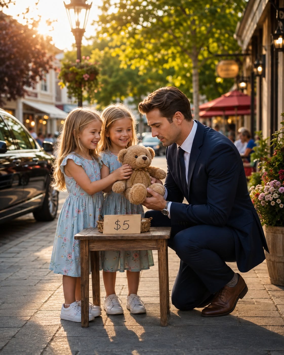 YOUNG BILLIONAIRE STOPS FOR TWIN GIRLS SELLING A TEDDY — THEIR REASON MOVES HIM