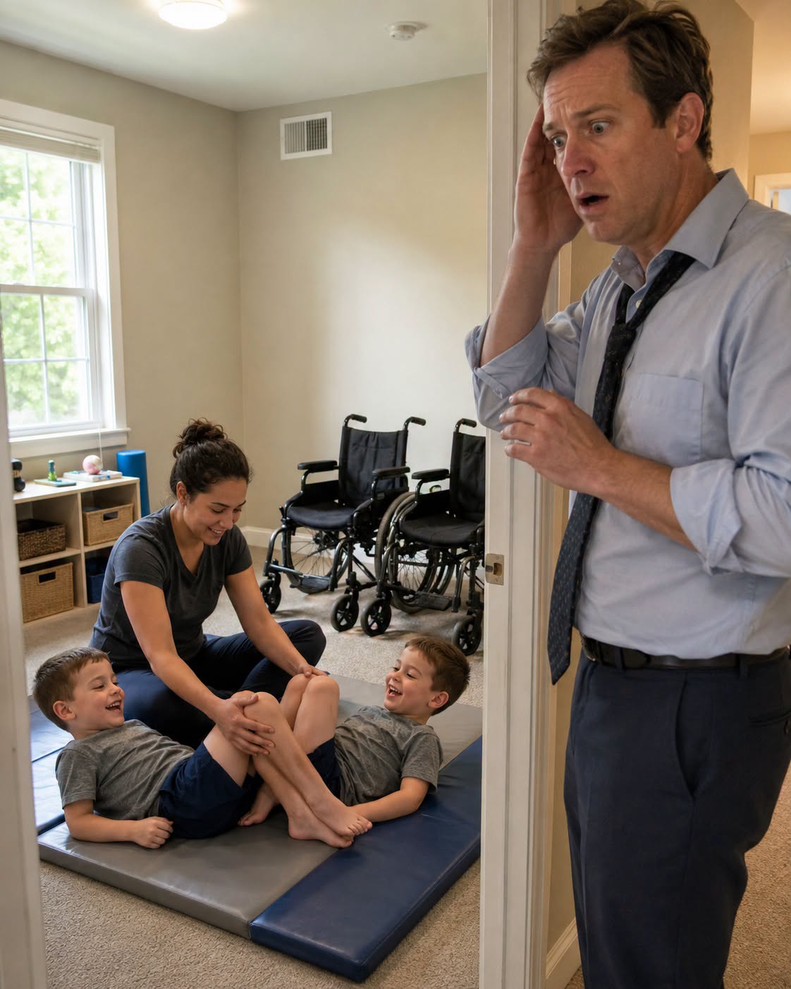 BILLIONAIRE CAME HOME EARLY… AND FOUND THE MAID DOING THIS WITH HIS PARALYZED TWINS — HE FROZE IN THE DOORWAY