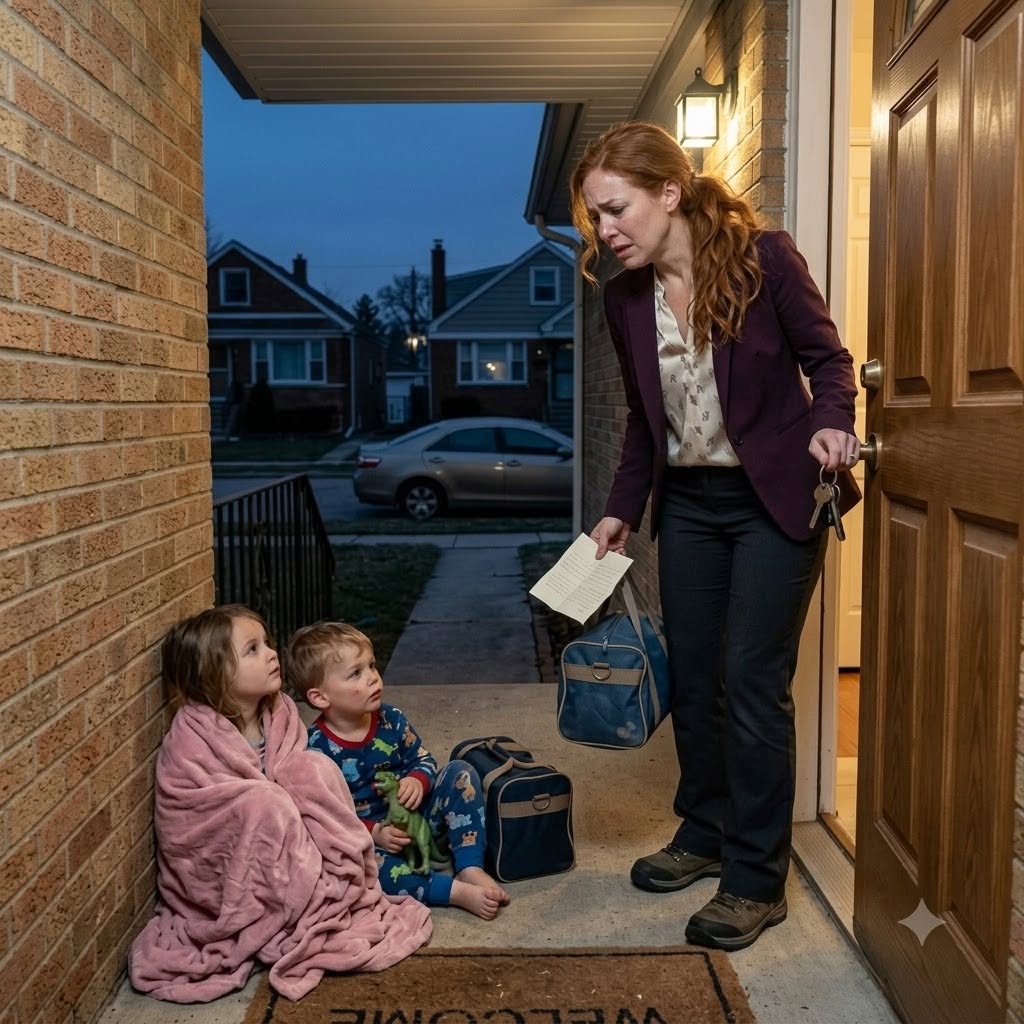 Before dawn, I found my sister's four-year-old daughter and two-year-old son beside my welcome mat