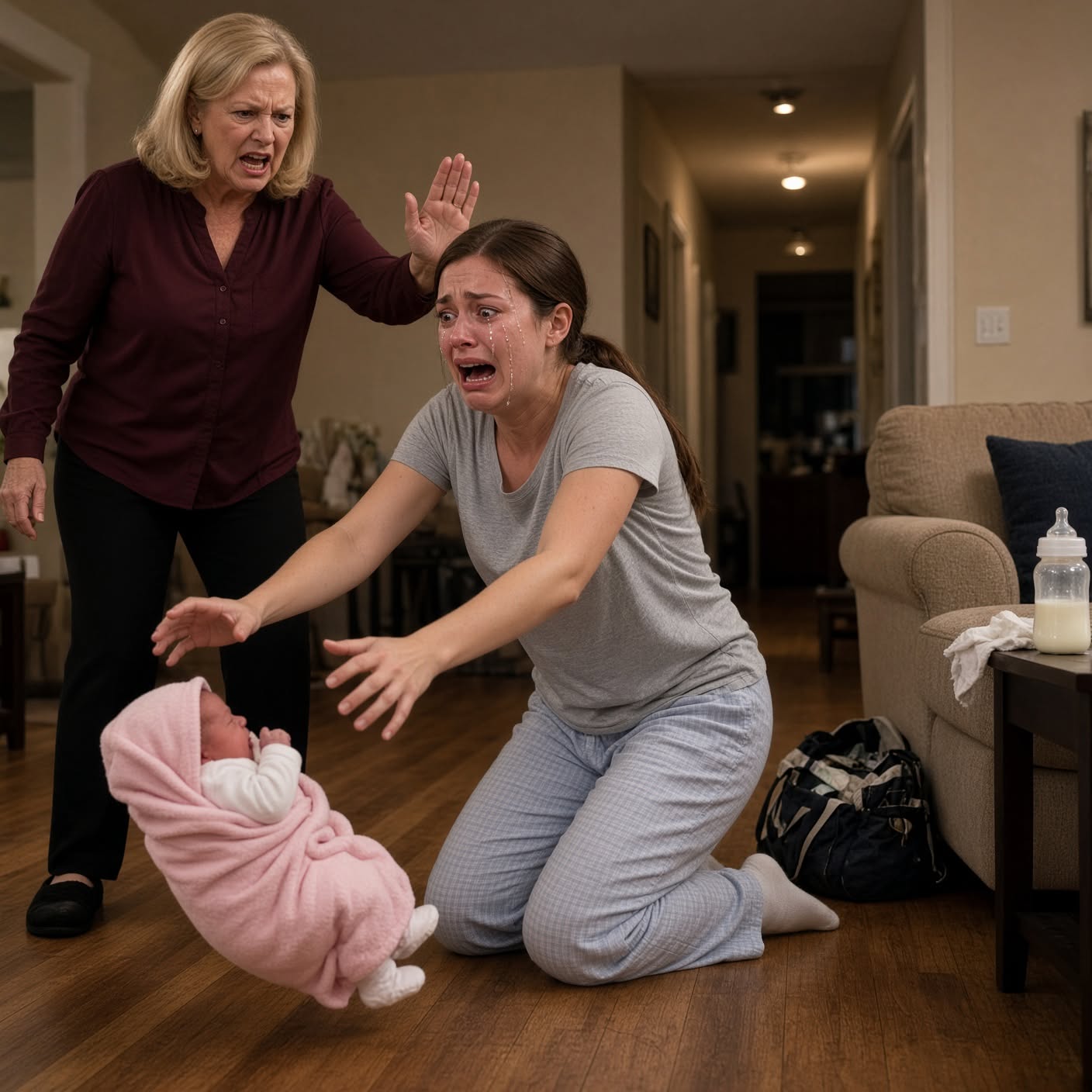 After my mother-in-law slapped me, my newborn hit the floor and lost consciousness.