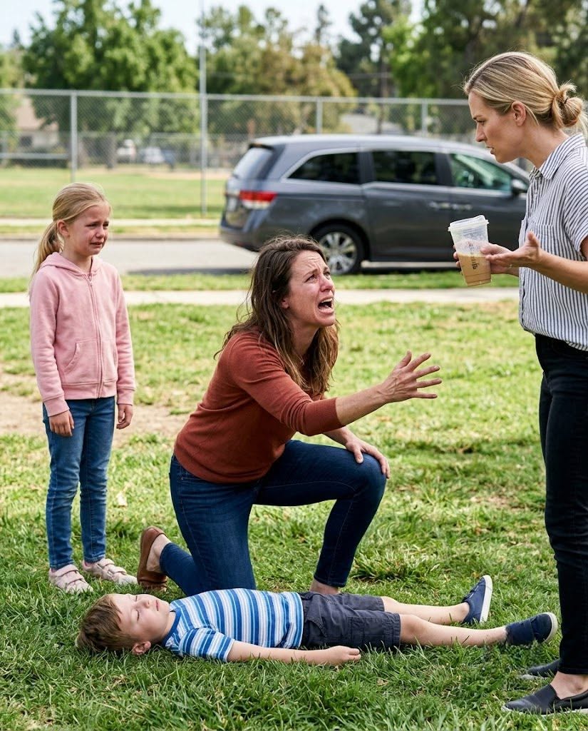 I dropped beside my son so fast my knees hit the grass hard enough to sting. His face looked strangely peaceful, which terrified me more than if he had been crying