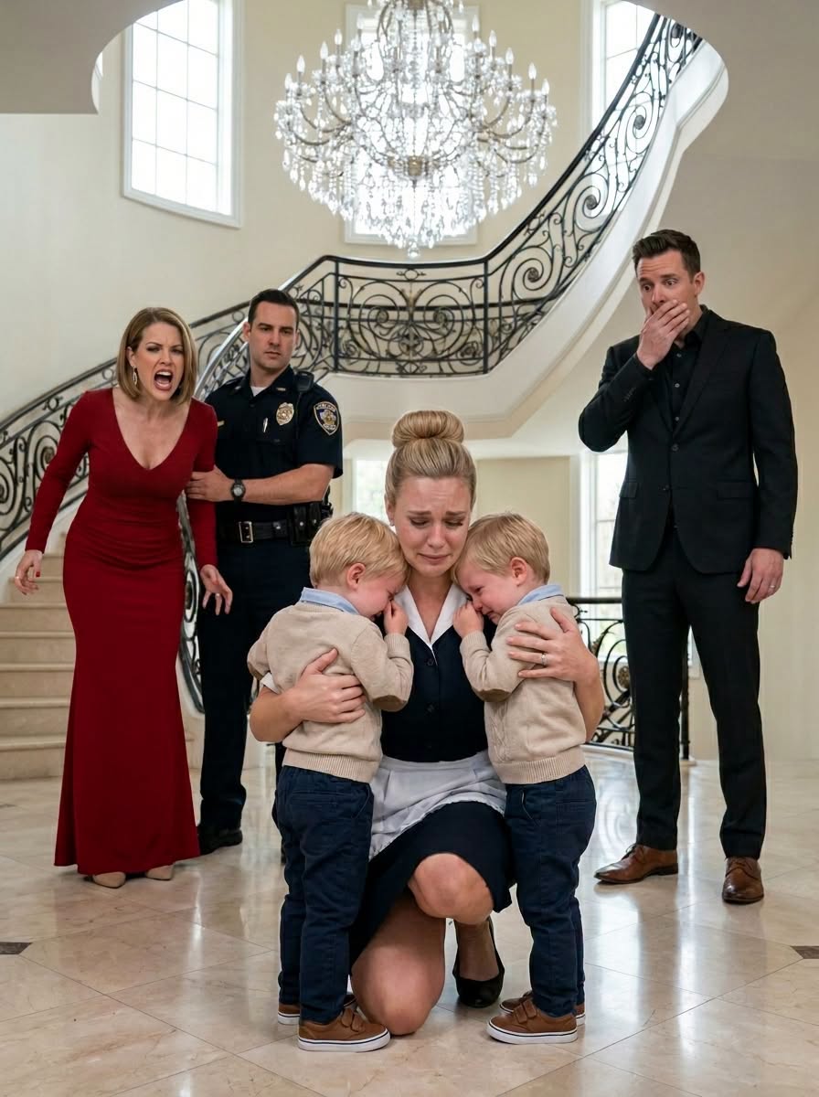 My 6-year-old twin boys screamed in panic when police officers placed handcuffs on their nanny. “She stole from this family,” my wife smirked coldly as the officers pulled the sobbing woman toward the front door