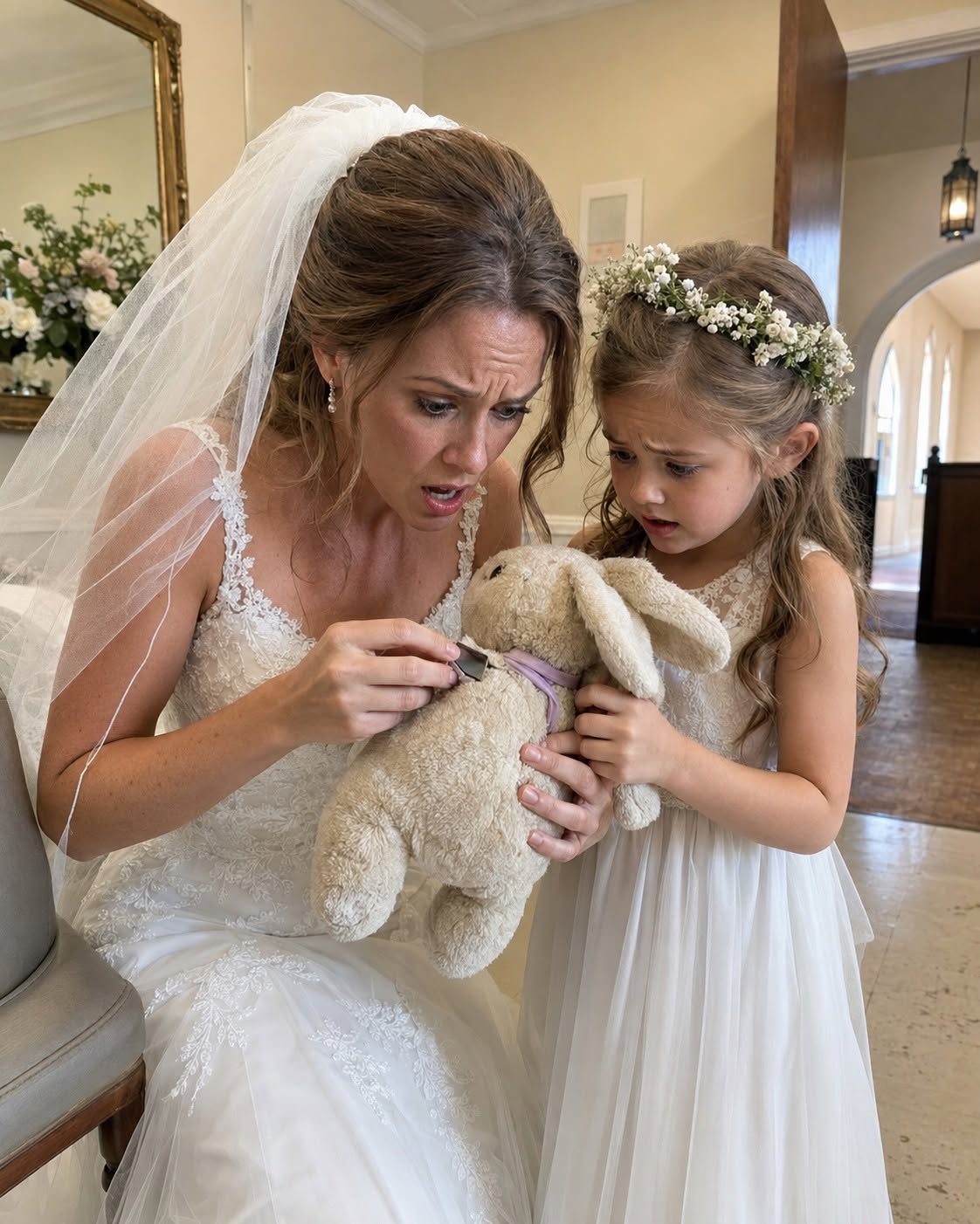 With four minutes left before I was set to walk down the aisle, my five-year-old tugged my veil and begged, "Mommy, please check inside my rabbit before you marry him."
