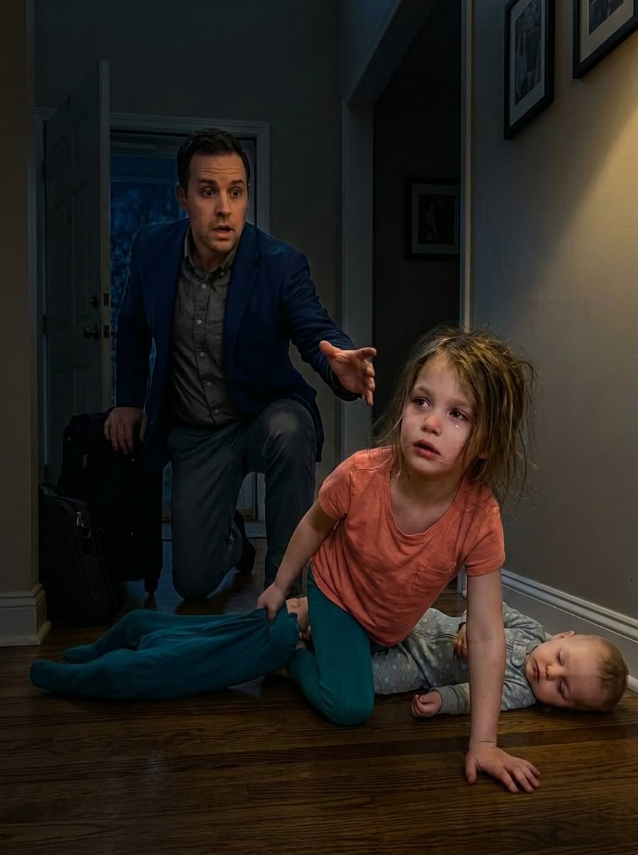 A father returned home expecting a quiet reunion, but instead found his young daughter crawling across the floor while protecting her weak baby brother