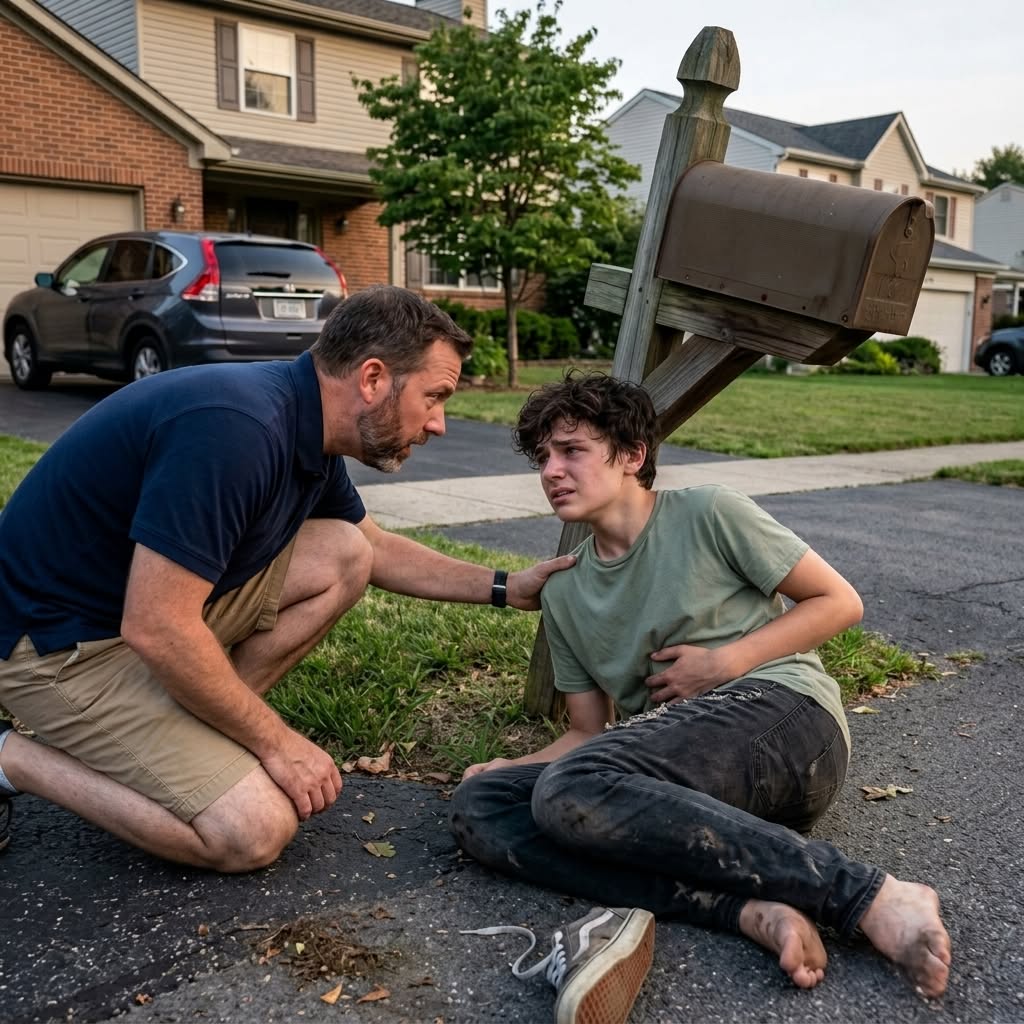 My son crawled to our mailbox missing a shoe, ribs broken, whispering 'lock the door' — and the man he was running from called me four times before the ambulance even left the driveway.