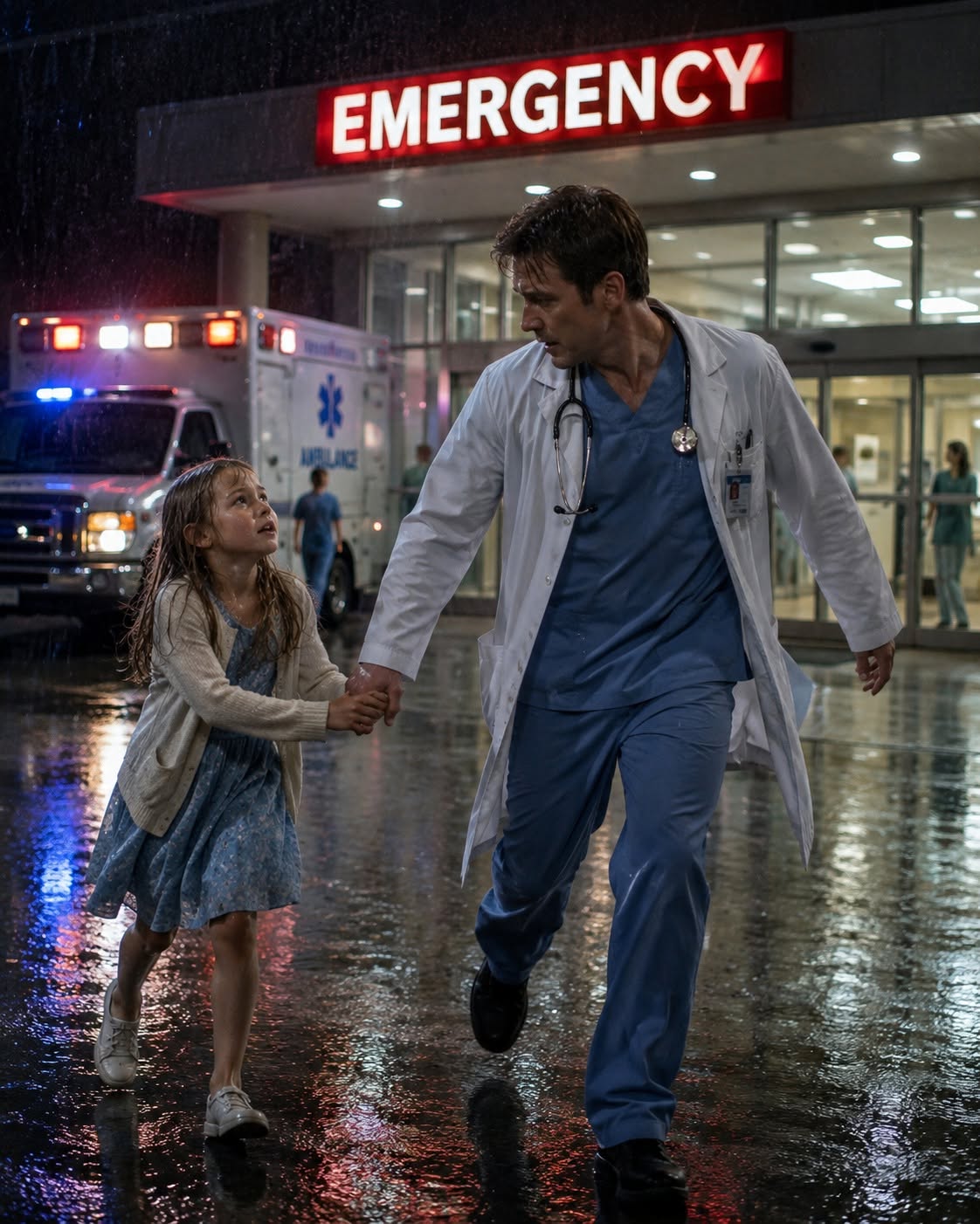 At 2:17 in the morning, Dr. Caleb Morgan was standing behind the emergency room nurses' station, drinking coffee that had gone cold an hour earlier, when the automatic doors opened and a little girl stumbled insid