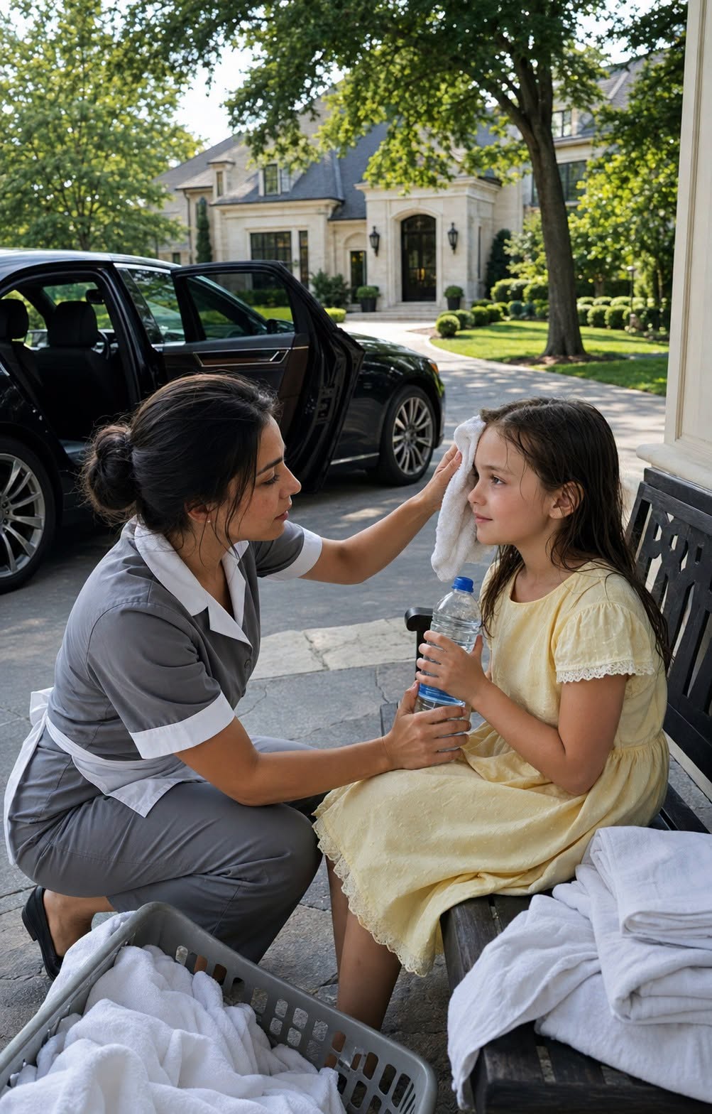 "Mommy, help me!" Little Sophie Carter's voice had gone hoarse. Her fists barely made a sound against the tinted window of the black Mercedes as the summer sun turned the locked car into an oven.