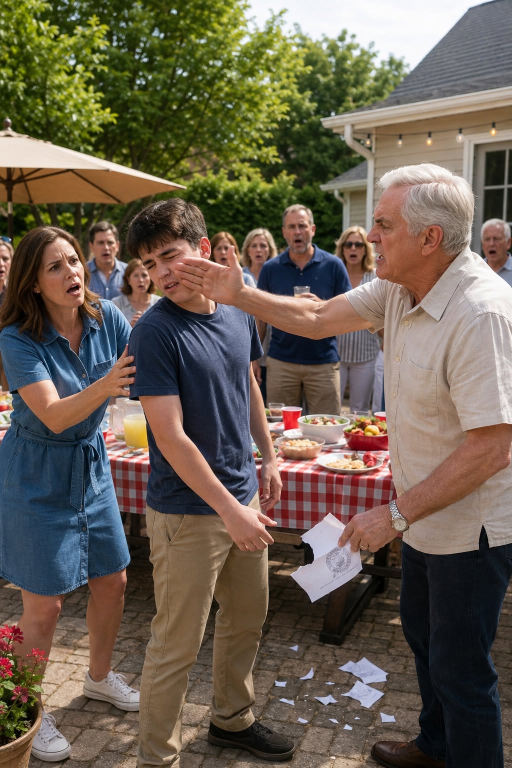 The first sound that shattered our family reunion wasn’t my father’s shouting.