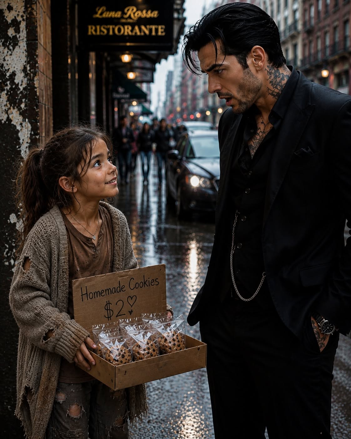 Los Angeles feared me as Dante Voss, the mafia boss they called the Ghost—but one stormy night, a six-year-old cookie seller called me sobbing that her mother was dying, and I raced across the city to save them