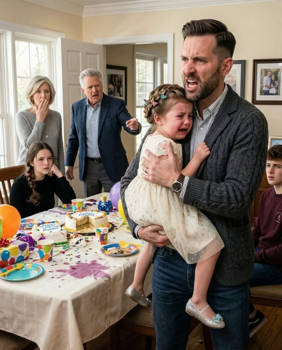 At my husband’s birthday dinner, his mother told our seven-year-old daughter to leave the table because she needed room for his “real children.” Then she pushed her out of the room. When my husband saw Lily crying, he stood in front of everyone and said something that made his parents turn white