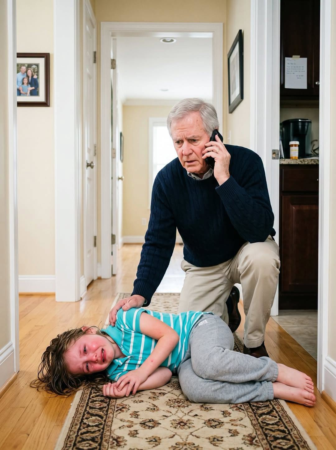My eight-year-old granddaughter called me at exactly 1:58 in the morning and whispered that she felt too sick to stand. Less than twenty minutes later, I found her burning with fever on the hallway floor of an empty house, with a note from my own son telling me not to call anyone.