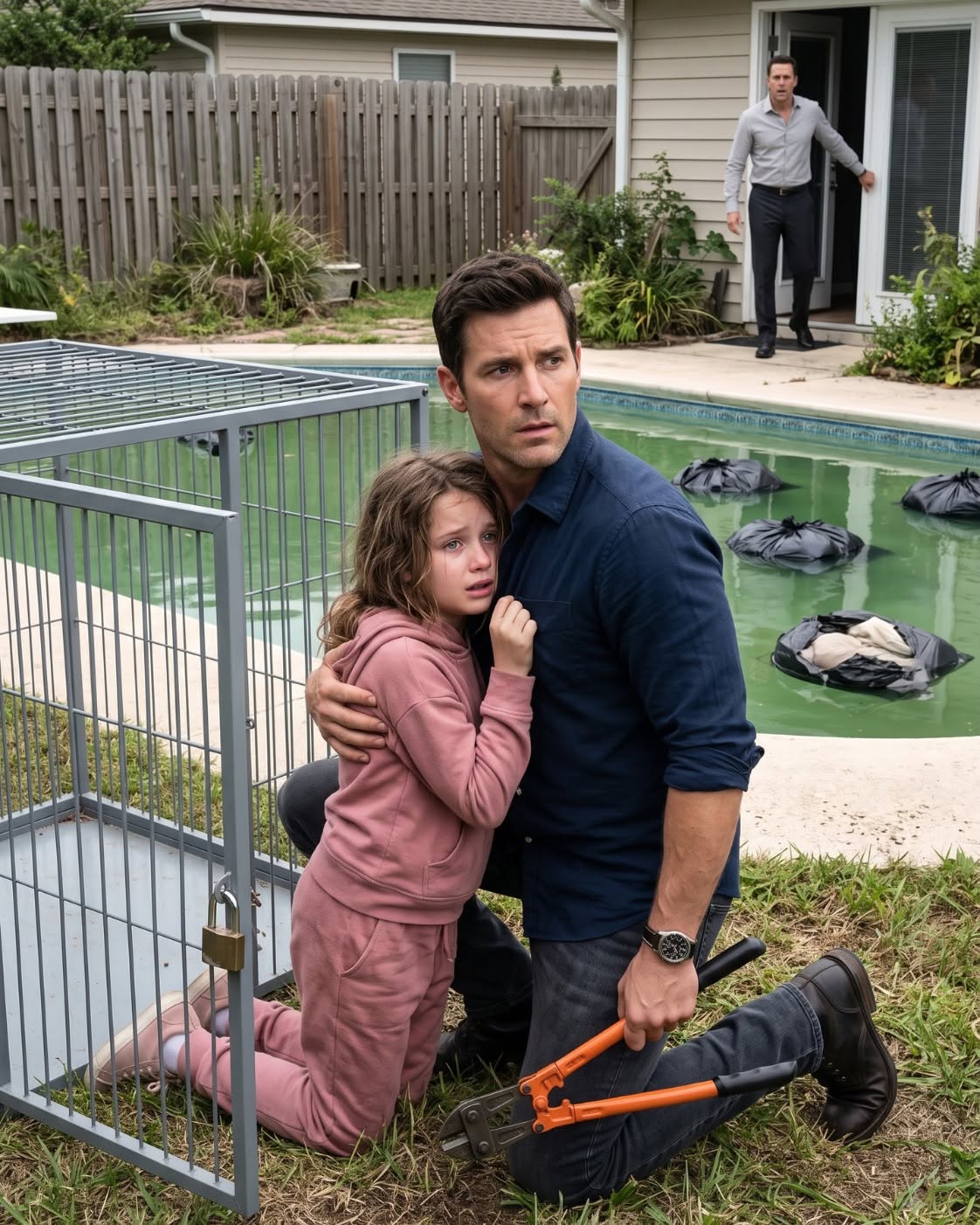 Three days after my ten-year-old daughter stopped answering my calls, I climbed into my ex-wife’s backyard and found her locked inside a metal cage, dehydrated, trembling, and too terrified to explain what had happened