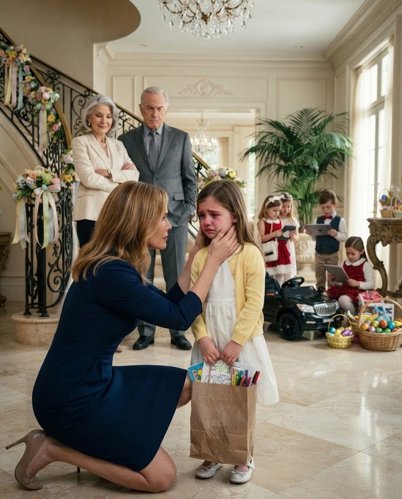 My parents spent $2,300 on Easter gifts for my sister’s children while my eight-year-old daughter stood empty-handed in their mansion, clutching a $60 coloring book still inside a drugstore bag.