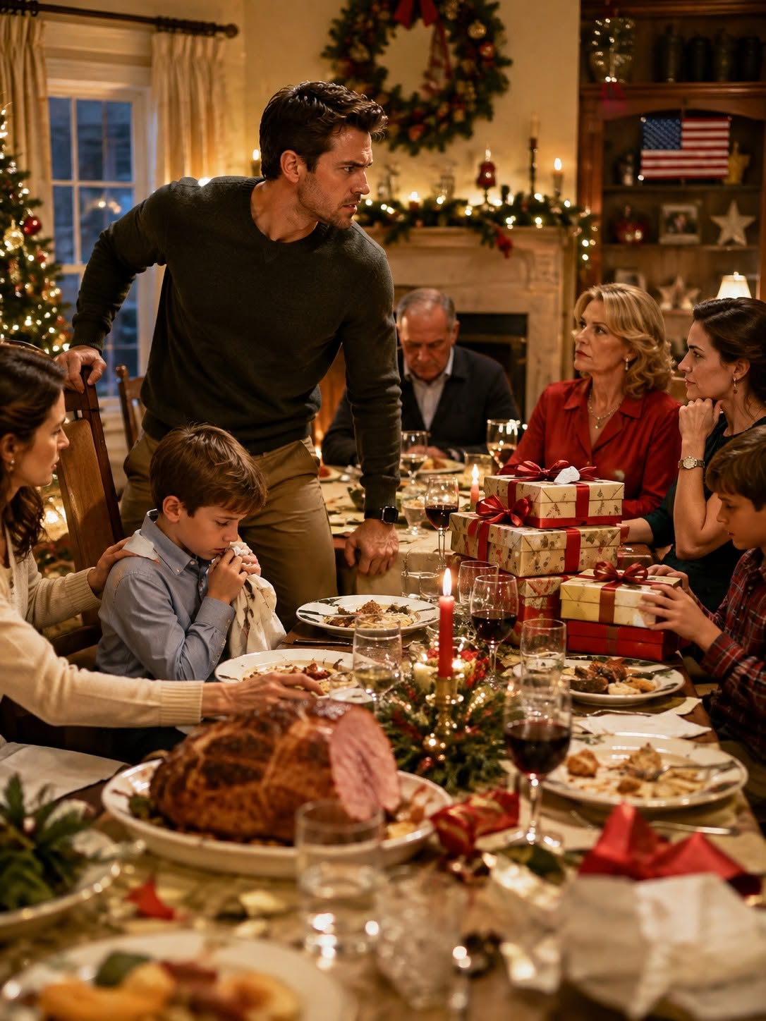 My mom gave everyone matching gifts except my son – ‘He doesn’t deserve one,’ she said loud enough for everyone to hear; the favorite grandkid got two; I stayed quiet, watched my son pretend he didn’t care, then stood up and said, ‘We’re done here’; hours later, Mom messaged: ‘You still owe me for dinner’; I just laughed and…
