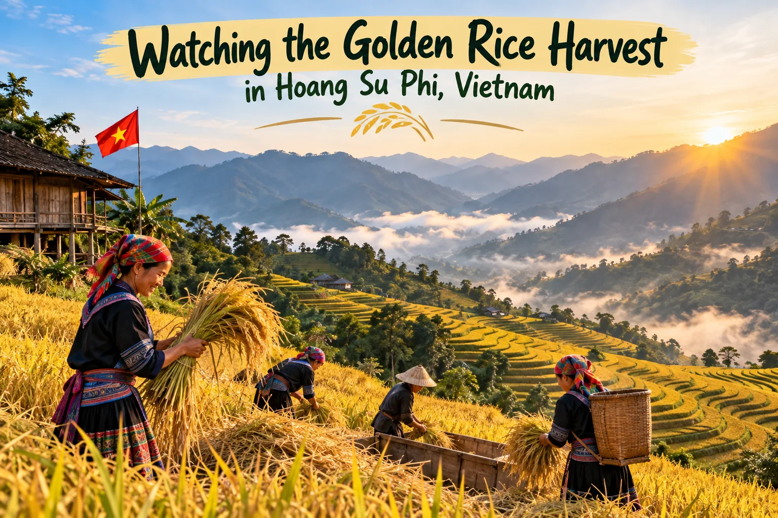 Watching the Golden Rice Harvest in Hoang Su Phi, Vietnam