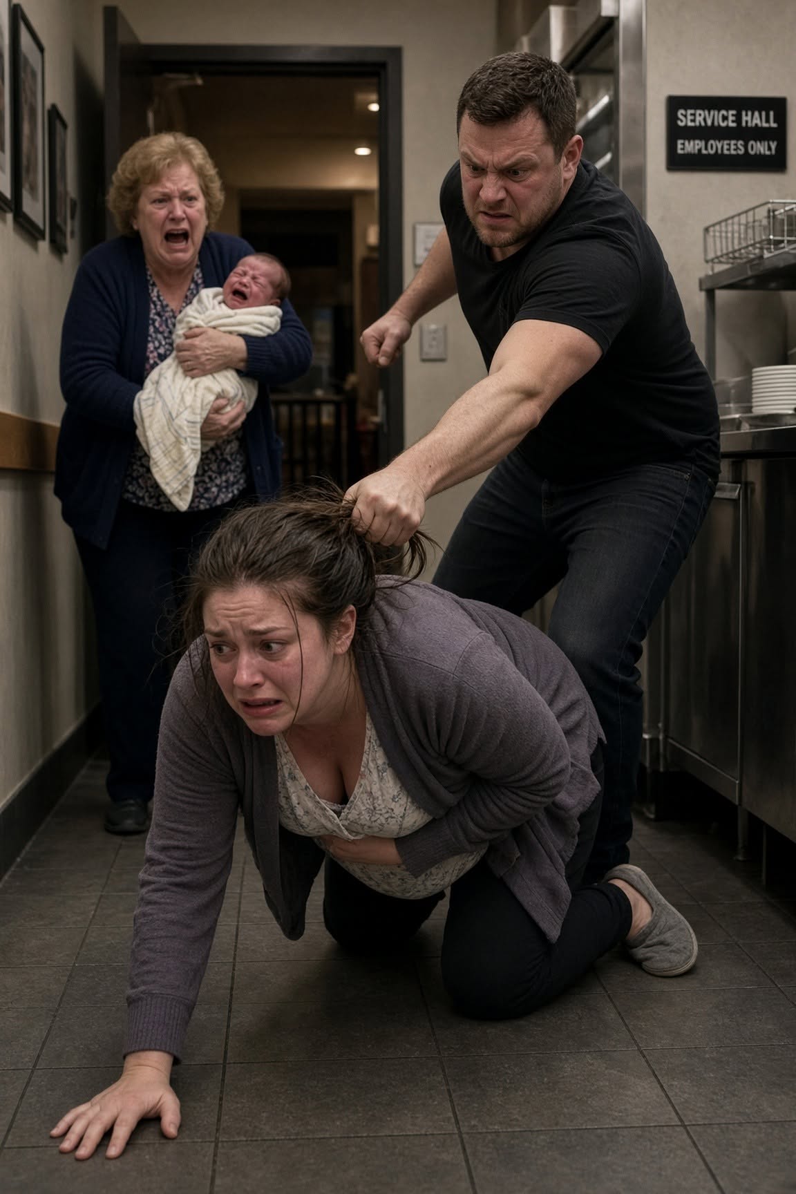 THE 6-DAYS POSTPARTUM WIFE WAS ATTACKED IN HER IN-LAWS' RESTAURANT HALLWAY