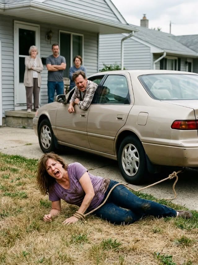 The Paralyzed Wife Tied to a Car Dragged Through the Yard Turns the Crowd into Her Weapons