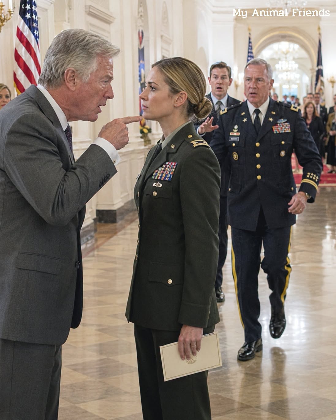 MILLIONAIRE FATHER ORDERED HIS ARMY MAJOR DAUGHTER NOT TO EMBARRASS HIM AT THE WHITE HOUSE—UNTIL A TWO-STAR GENERAL CROSSED THE ROOM AND IGNORED HIM COMPLETELY!