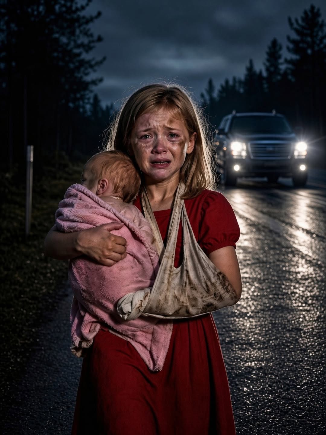 Little Girl With a Broken Arm Carried Her Baby Sister on the Highway—Until a Millionaire Saw Them