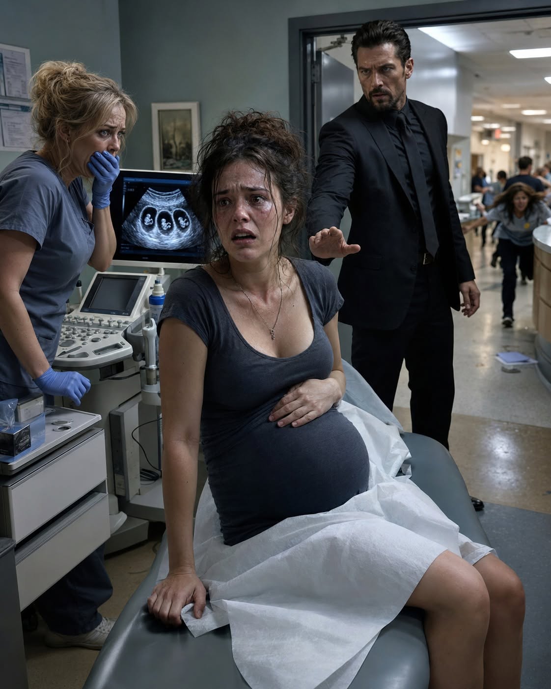 Three heartbeats had just appeared on the ultrasound screen when gunshots tore through the clinic hallway