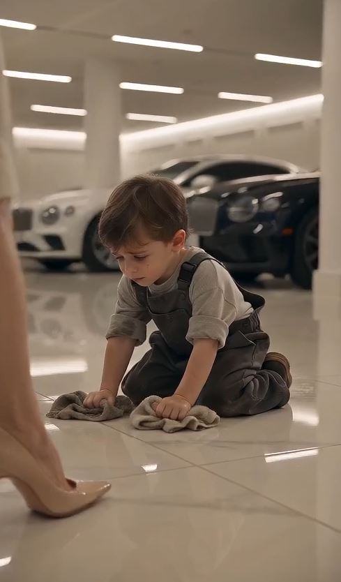 I found my three-year-old scrubbing my cousin’s Bentley for food—then the garage cameras proved she knew he never scratched it