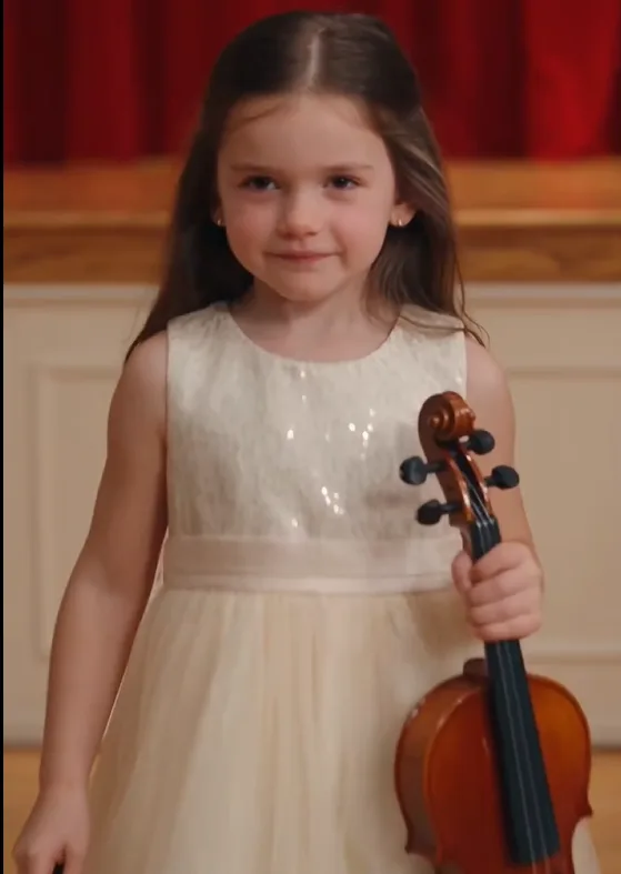 Amelia steps toward the recital stage holding her violin.