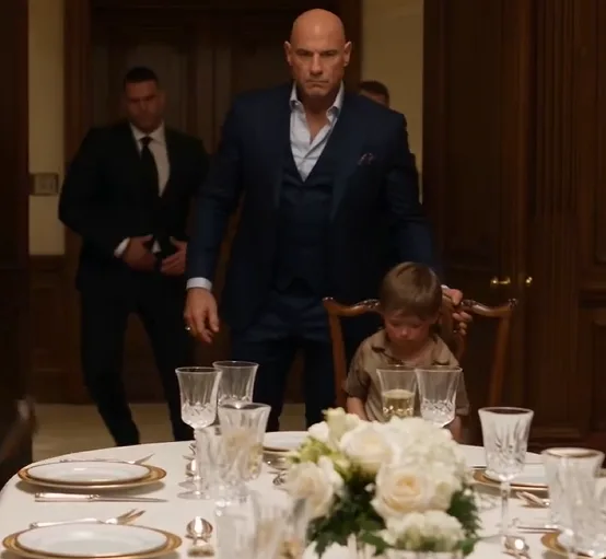 Lenora grabs his wrist, violently pulls him away from the table, and shoves him onto the floor.