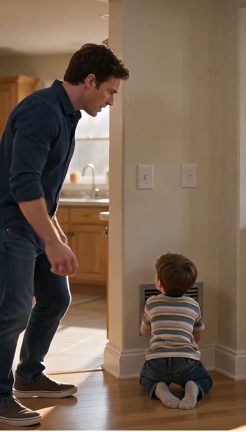 My seven-year-old son was secretly feeding a little girl through our kitchen vent—then she looked at me and called me “Daddy”