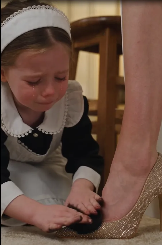 Veronica Hayes pressed her designer heel toward three-year-old Sofia Vaughn’s trembling hands and made the little girl polish it while wearing a maid uniform.