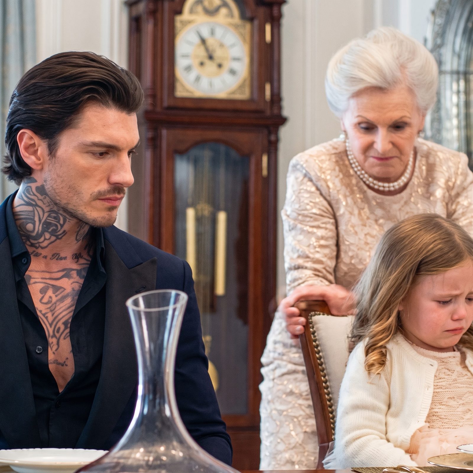 Clara was trying to sit beside her father at Christmas dinner when Katherine violently pulled the chair away from her, sent the child onto the carpet, and dumped her meal onto the floor.
