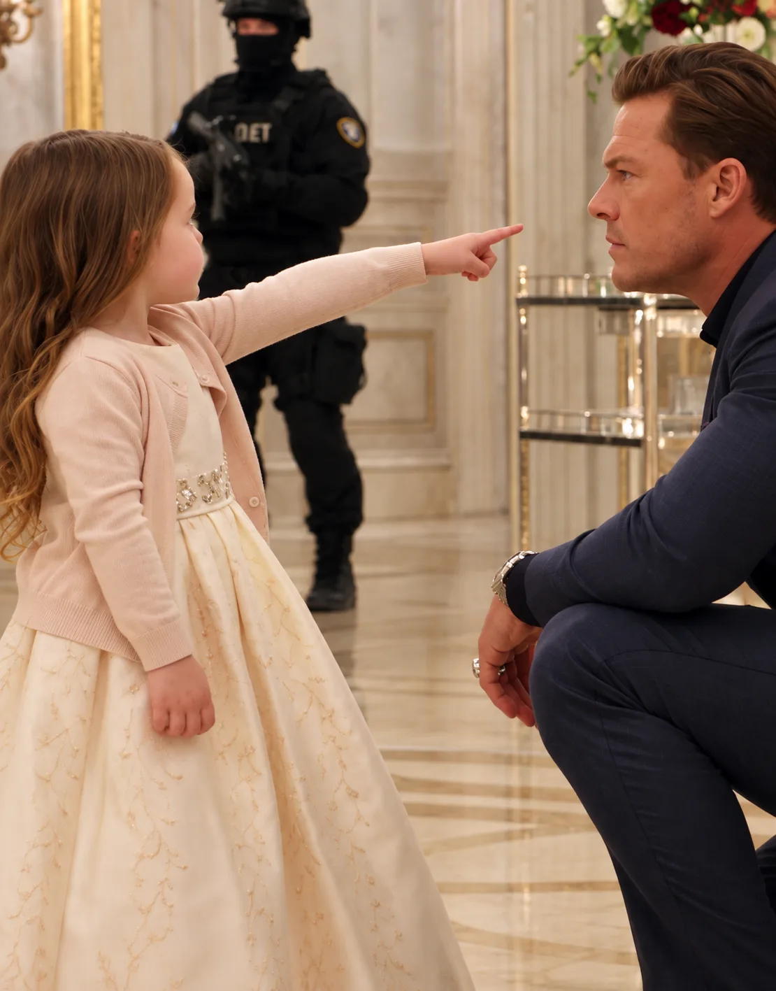 Ethan was about to take the first bite of his birthday cake when three-year-old Lily suddenly sprinted across the ballroom and knocked the plate from his hands.