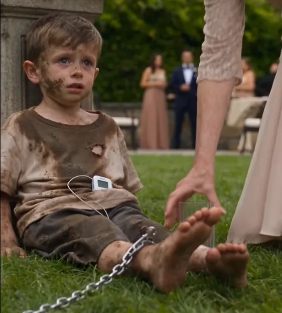 Four-year-old Elliot Bellafonte sat beneath the hot afternoon sun with one ankle chained to a decorative stone column.
