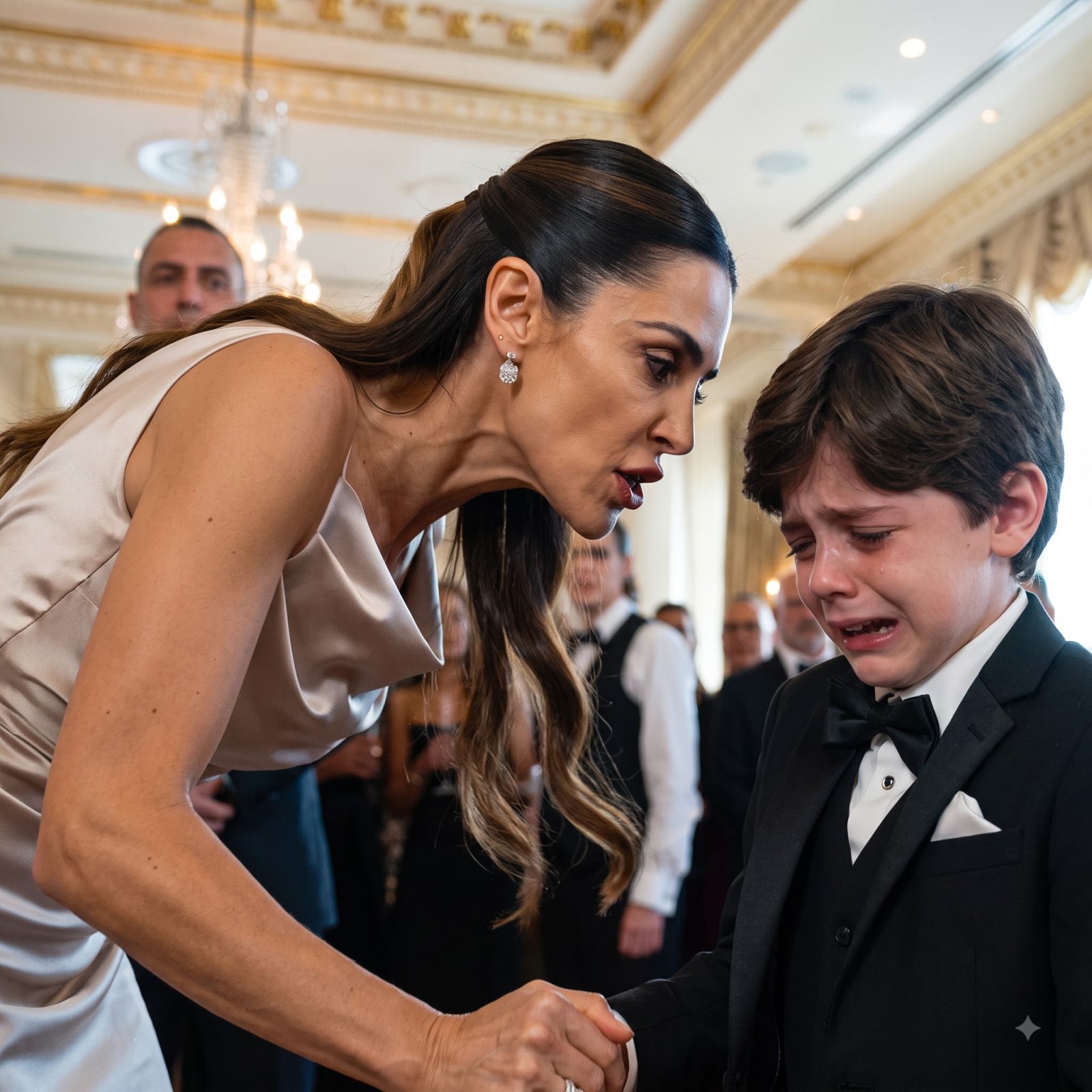 At a private Mafia-family engagement reception, Victoria suddenly ripped three-year-old Noah’s hearing aid from his ear, threw it onto the floor, and crushed it beneath her heel.