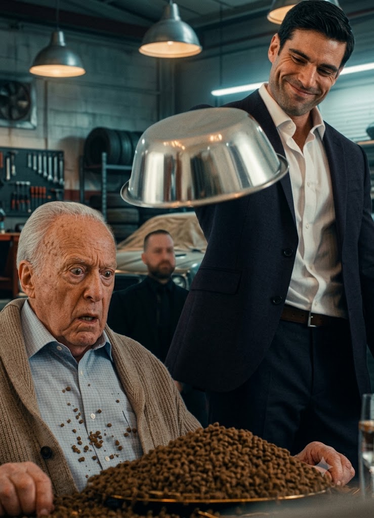 Walter Hartwell’s birthday dinner turned into a public humiliation when his own son dumped dog kibble onto his plate and shoved the bowl against his chest while Melissa laughed and recorded everything.