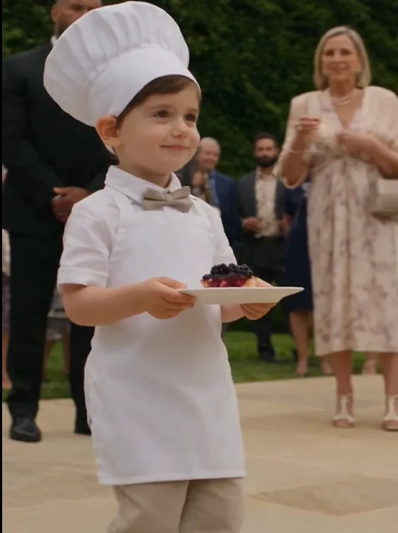 Three-year-old Luca Rossetti crossed the garden patio wearing a paper chef hat and carrying the blackberry cobbler he had made himself