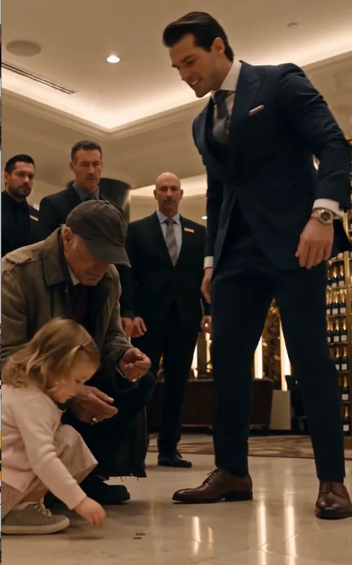 Four-year-old Maeve Carter knelt beside the shabby-looking man in the luxury club lobby and emptied the last few coins from her small hand into his.