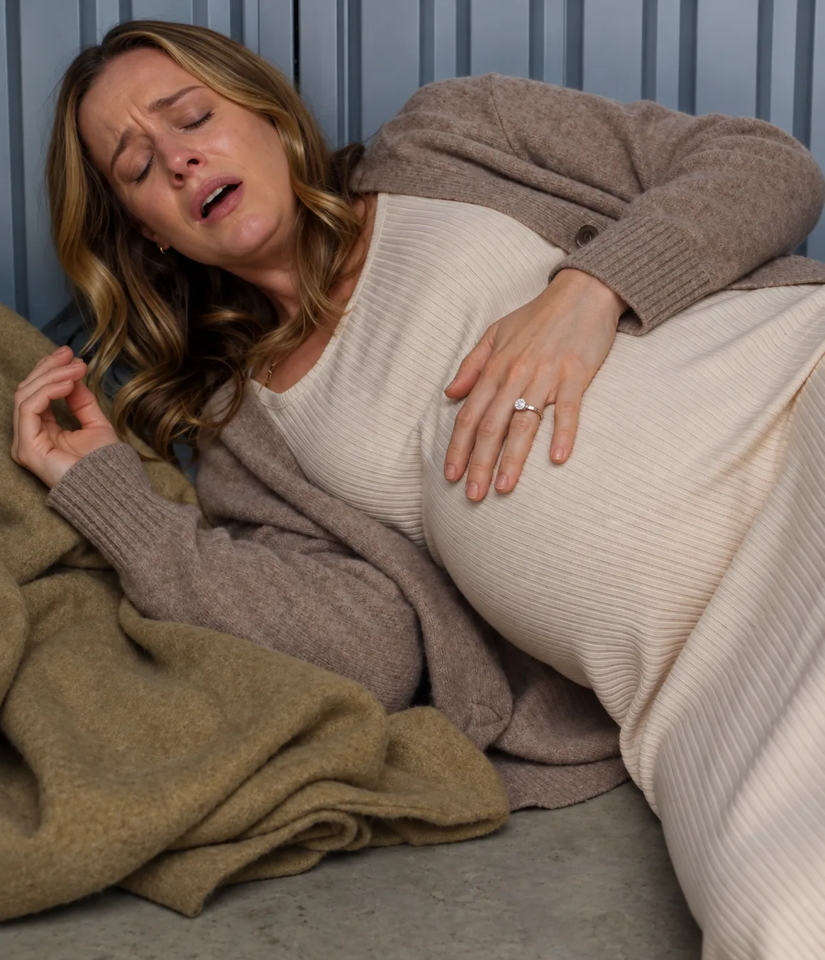 Caleb found his pregnant wife curled beneath an old moving blanket inside a padlocked backyard shed after returning from his trip two days early.