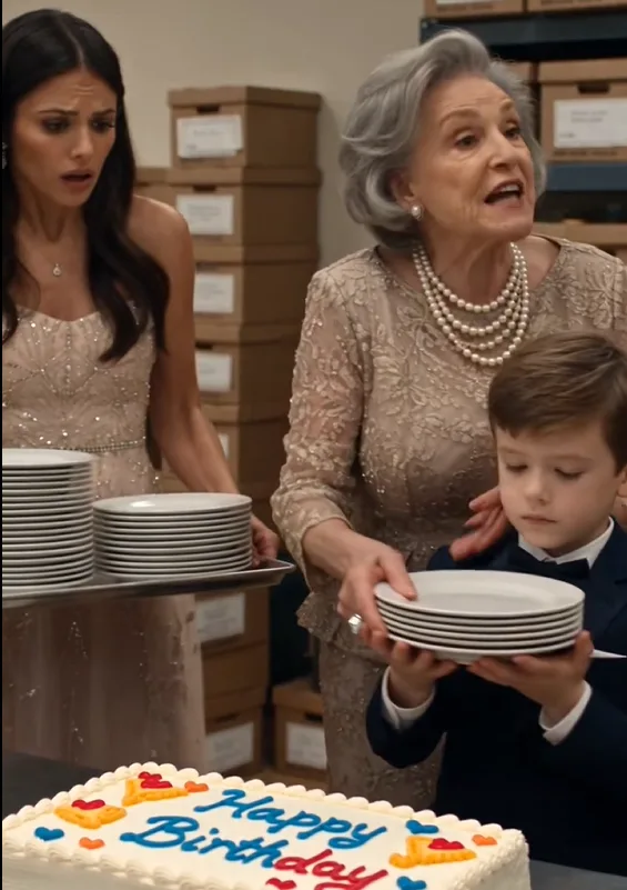 Dorothea shoved a loaded serving tray into Elisa’s arms beside her untouched birthday cake, then piled plates into four-year-old Luca’s hands.