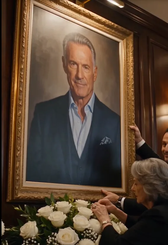 Dominic Caradonna stood beneath an enormous framed portrait of Vincent and straightened it against the wall while Helena arranged funeral flowers below.