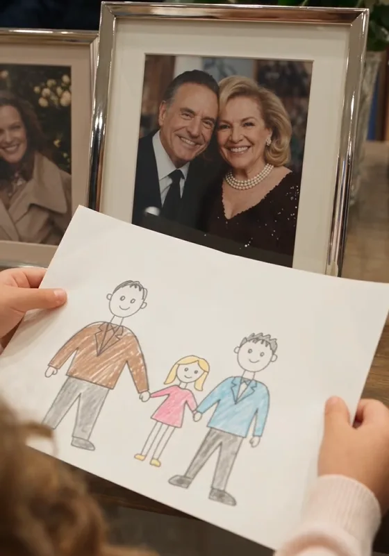 At a private memorial reception for Lorenzo Vescari’s late wife, six-year-old Mia quietly placed a drawing beneath her mother’s portrait.