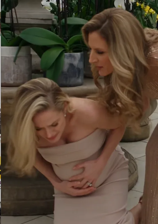 Pregnant Audrey was knocked into an orchid stand when Brenda leaned close and whispered