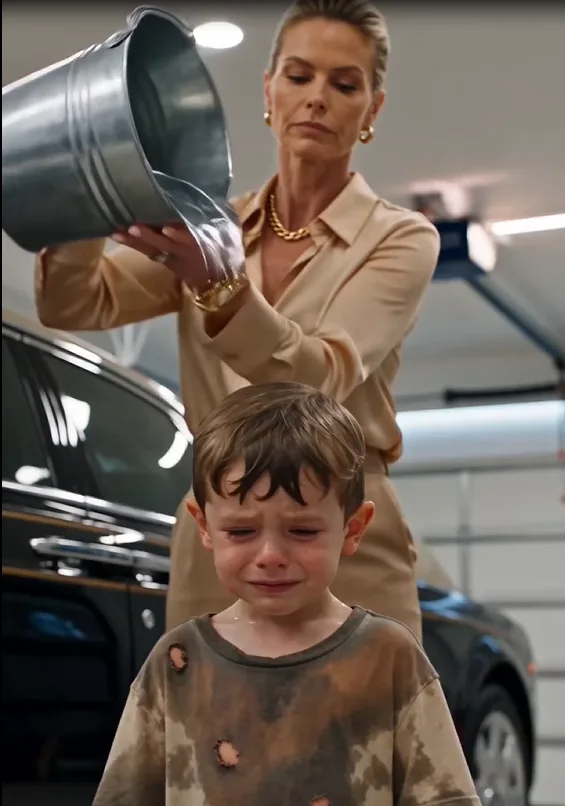 Three-year-old Leo Bellucci knelt beside Helena’s luxury car, scrubbing the lower door with trembling hands.