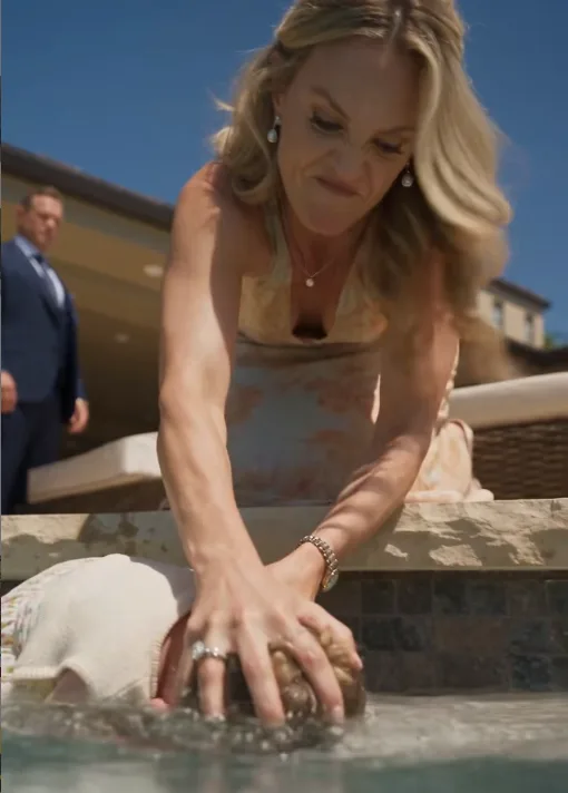 Vivienne had three-year-old Audrey pinned against the shallow pool steps and forced her head beneath the water.