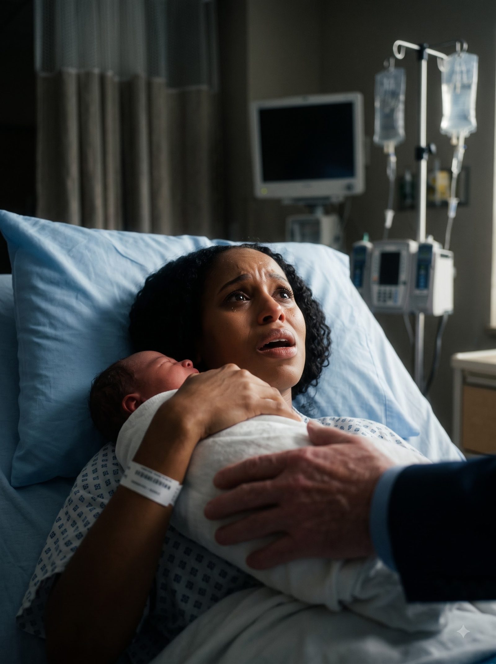 Walter Sterling gripped newborn Elijah’s swaddled body with both hands, aggressively wrenching the baby away from Naomi Brooks’s chest