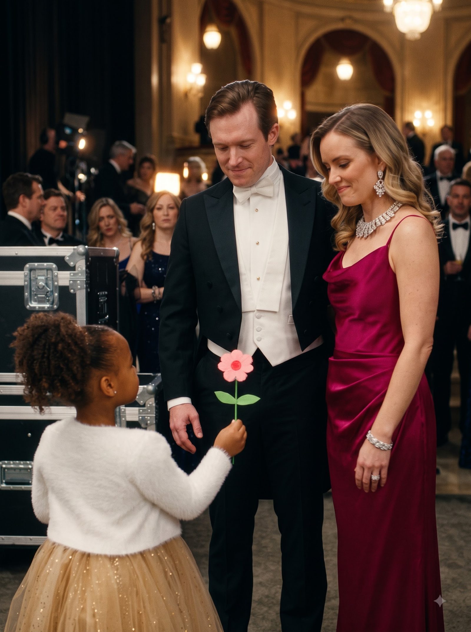 Zuri approached her father Nathan, gently offering him a small handmade paper flower