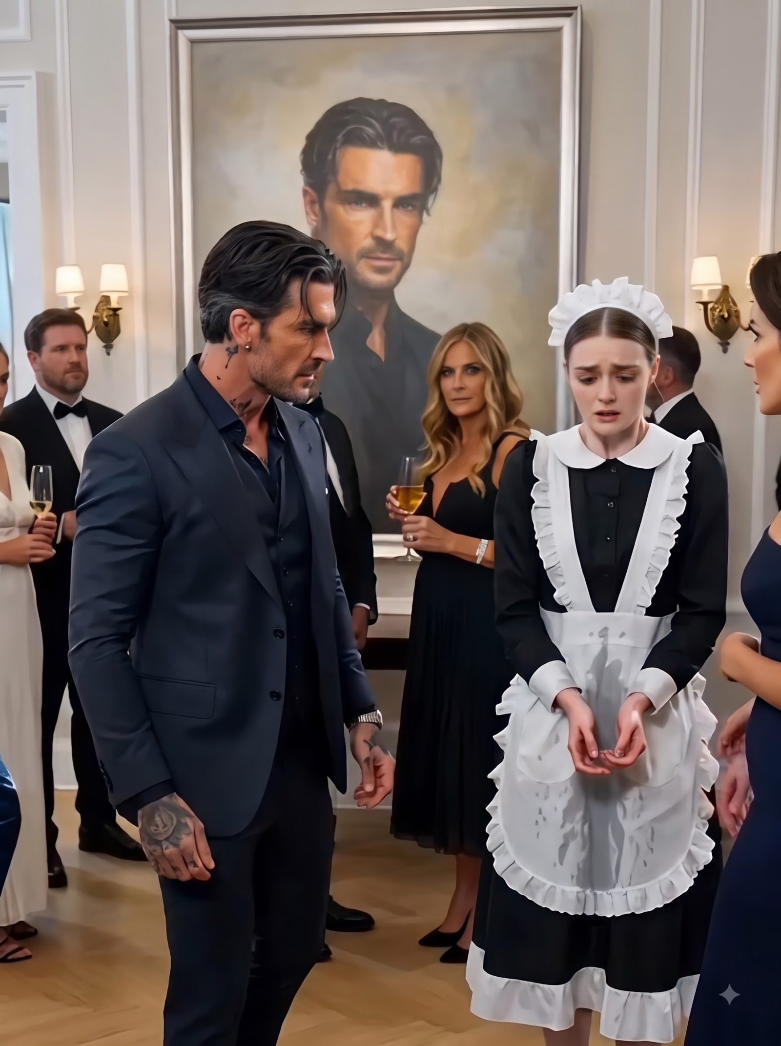 Camellia tore apart a charcoal portrait belonging to the housemaid Mavis and poured dirty paint water over her hands, humiliating her in front of wealthy buyers while telling her to stop pretending she was an artist.