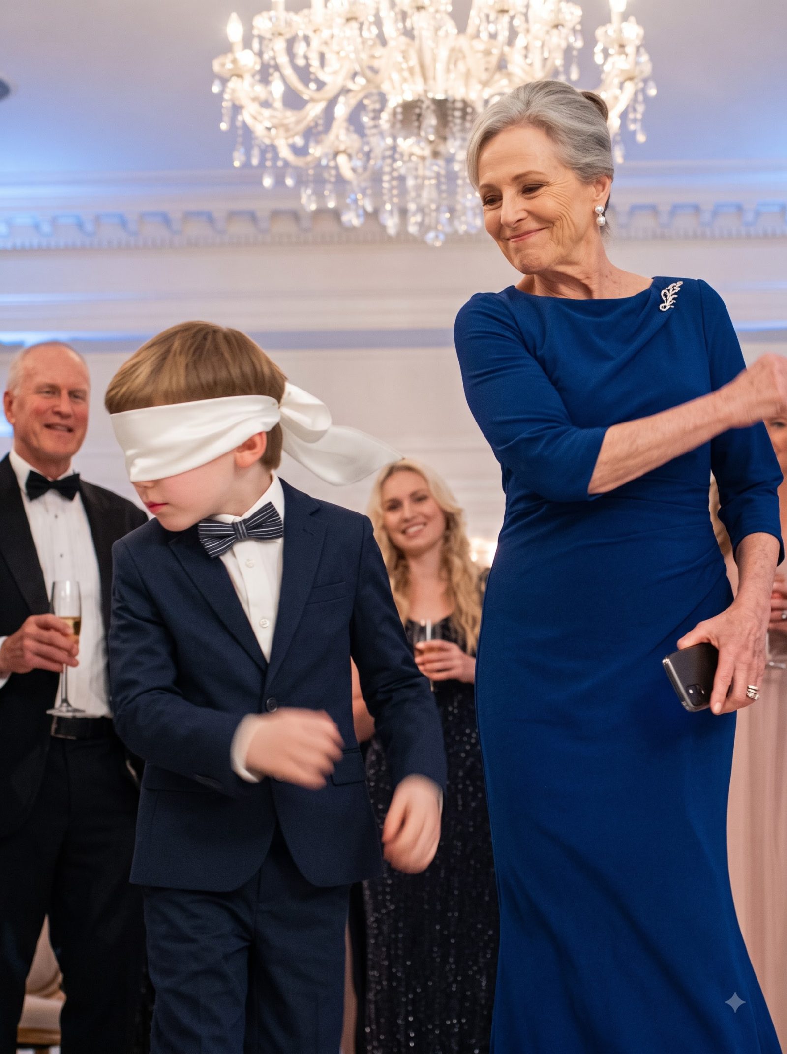 five-year-old Dashiell stood blindfolded beside the dessert table while his grandmother turned humiliation into a party game.